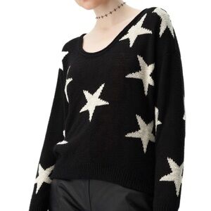 Olivaceous Black & White Star Pattern Knit Scoop Neck Pullover Size Small